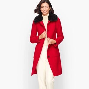 *NWT* Talbots Red Boucle Coat w/ Removable Fur Collar